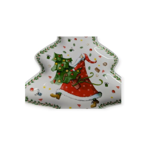 Paper Product Design Christmas Tree & Santa Claus Porcelain Snack Tray 9.5" x 8" - Picture 3 of 11